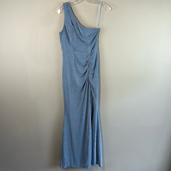 Maniju Periwinkle Blue One Shoulder Ruched Maxi Dress Size M - Picture 4 of 16